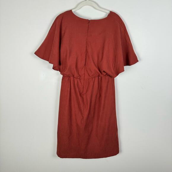 Julia Jordan Dress Womens 10 Flutter Sleeve Twist Front V Neck Sheath in Rust - Picture 6 of 11